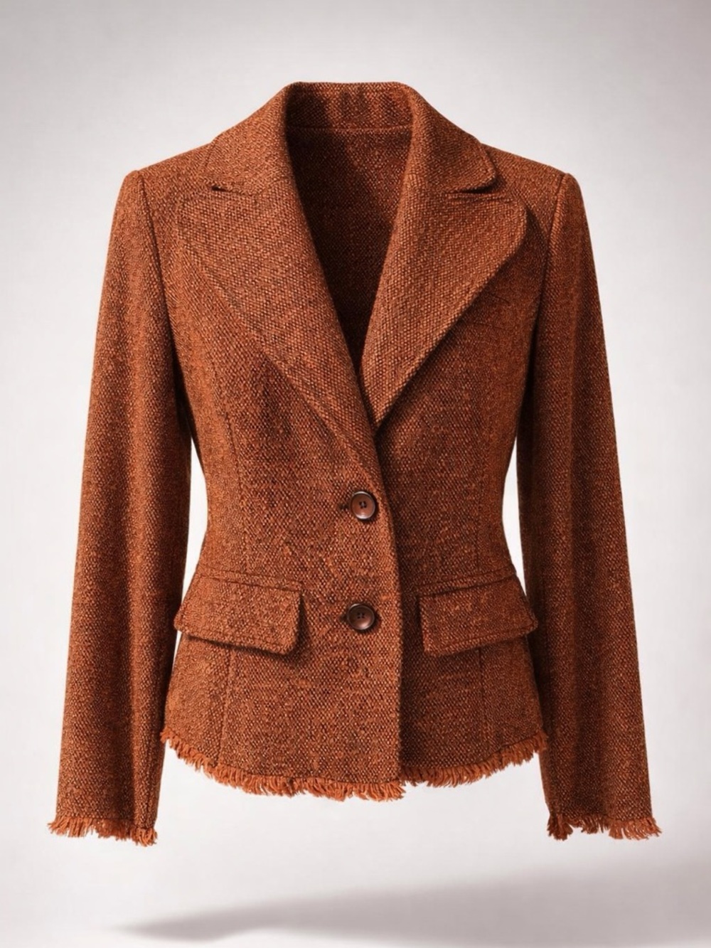 Emma & Sam Tweed Blazer Jacket, brown/orange, raw edges, 2, EUC